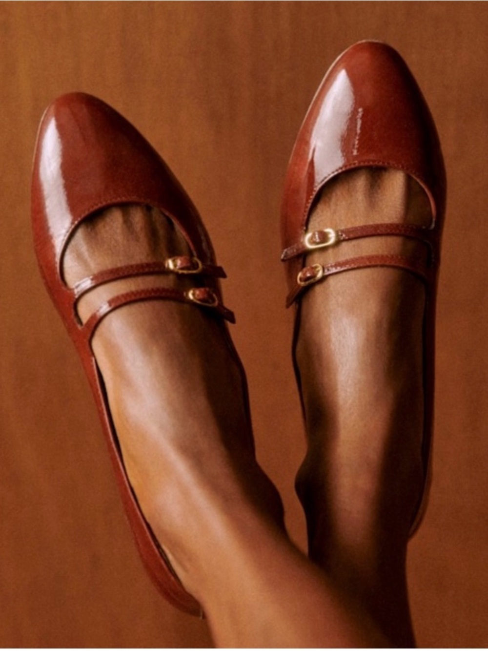 Sezane Ninon Low Ballerinas Flats Patent Mahogany Size 8